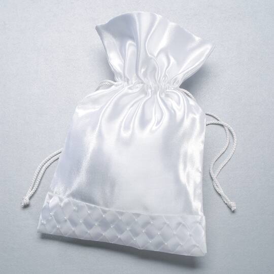 Victoria Lynn Satin Bridal Drawstring Bag White With Pearl